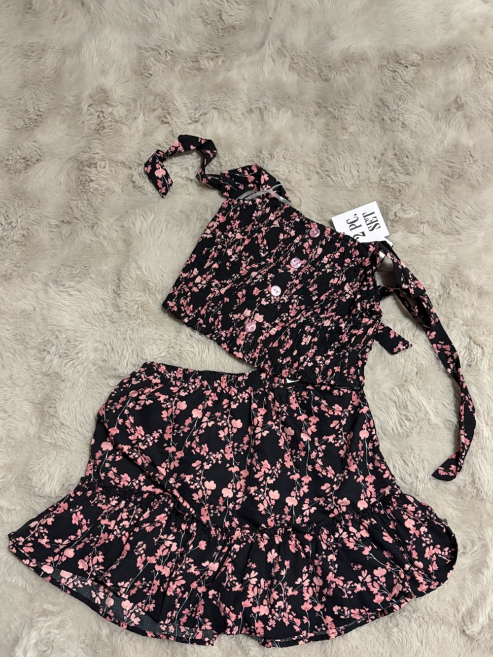 Love Squared Black & Pink Floral Kids Matching Set